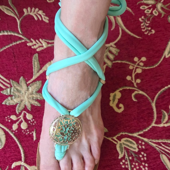 Chula Tulum Teal Interchangeable Ankle Wrap Sandals size 6 - Picture 1 of 15